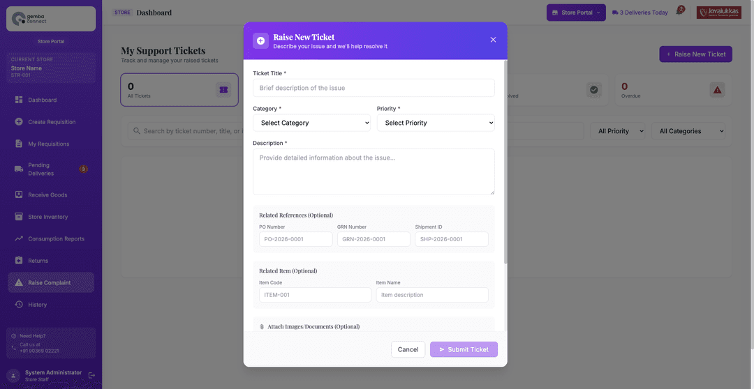 Store Portal — Raise New Ticket