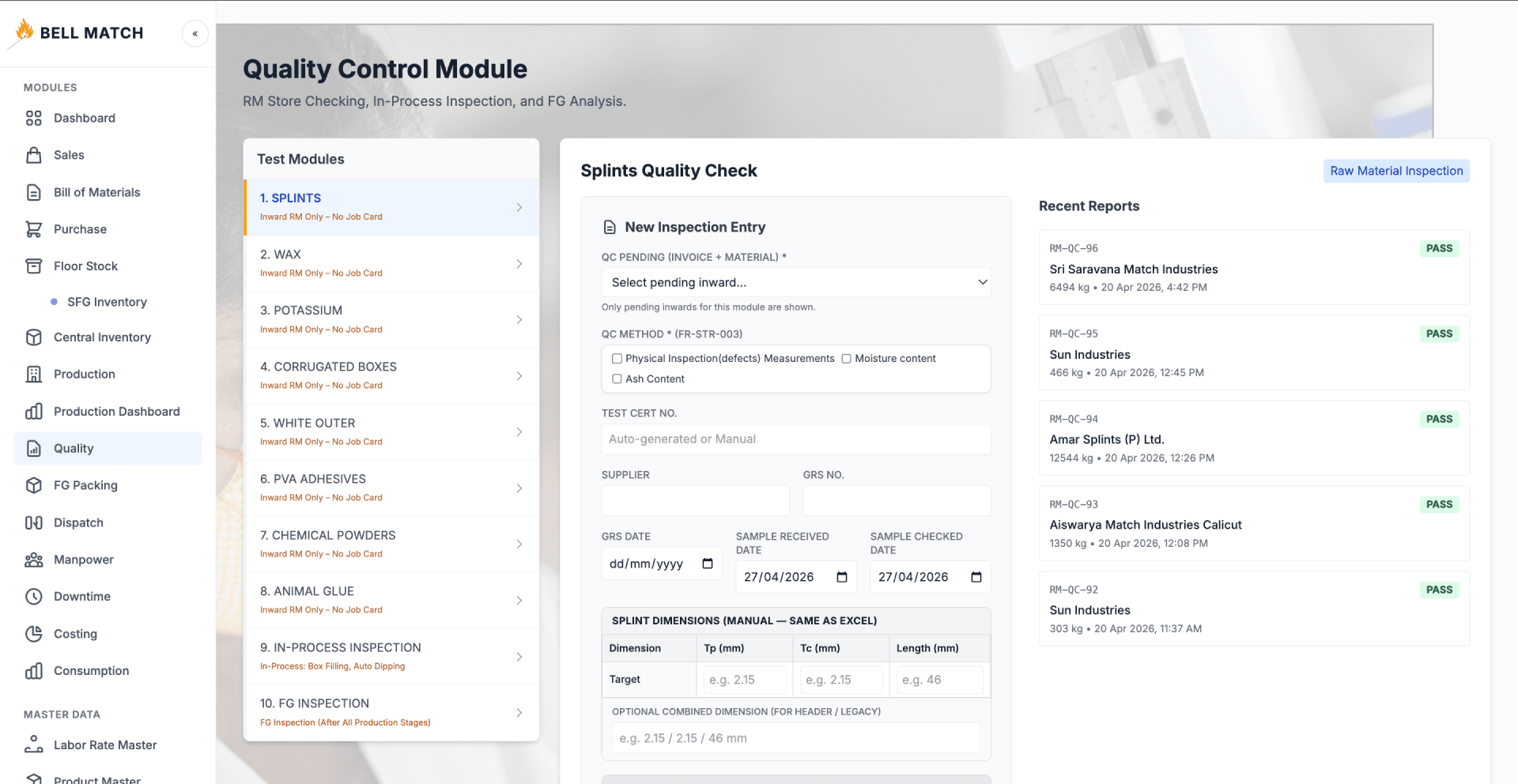 Inward Quality Inspection